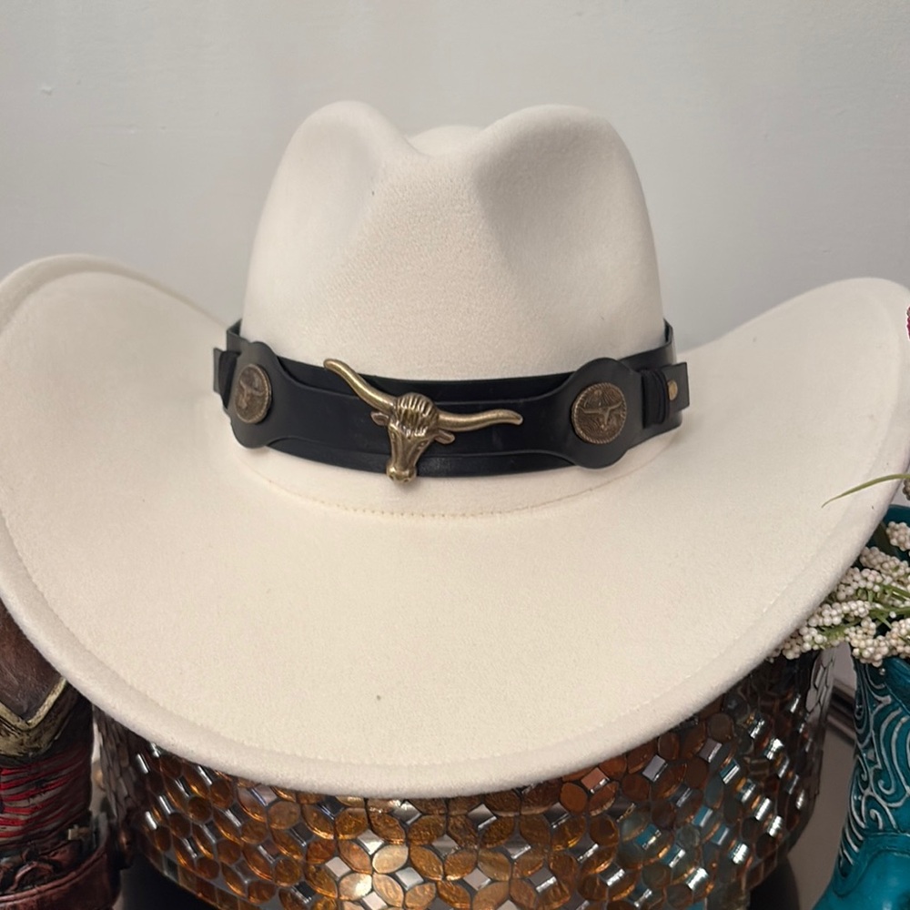 White Cowboy Hat with Black Band